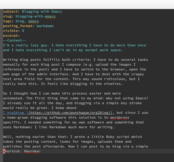 Picture of a blog post with Emacs